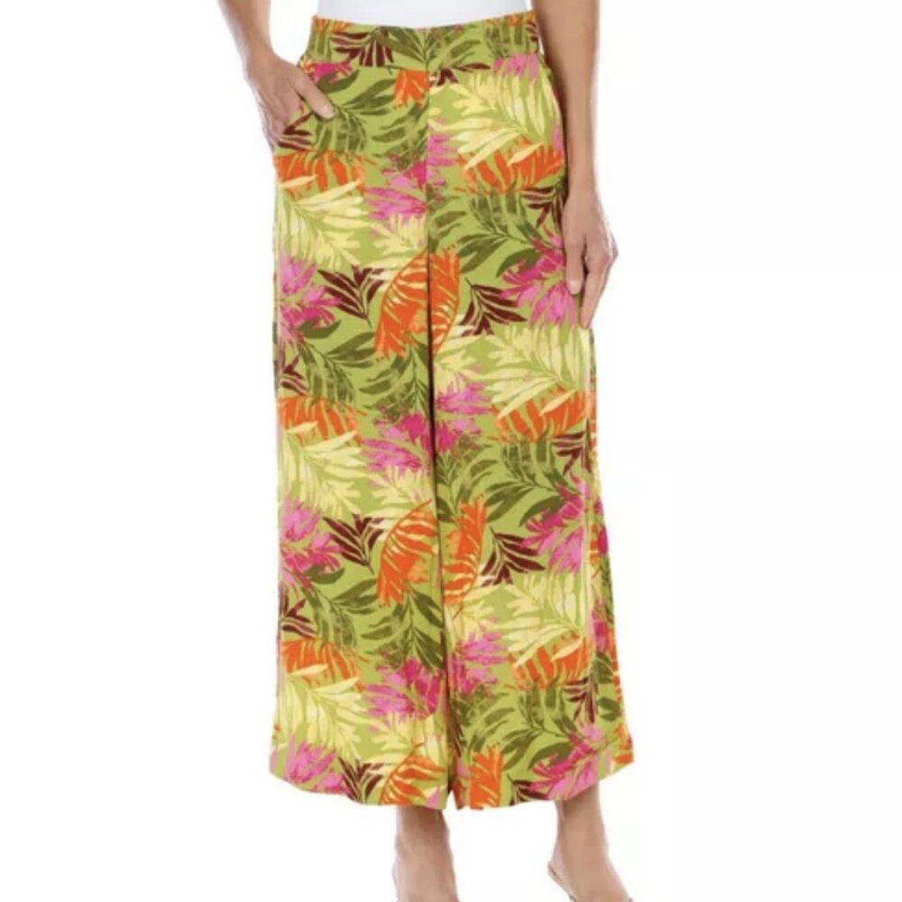 Jessica Simpson 3X Wide Leg Ankle/Cropped Palazzo Pants Tropical Print